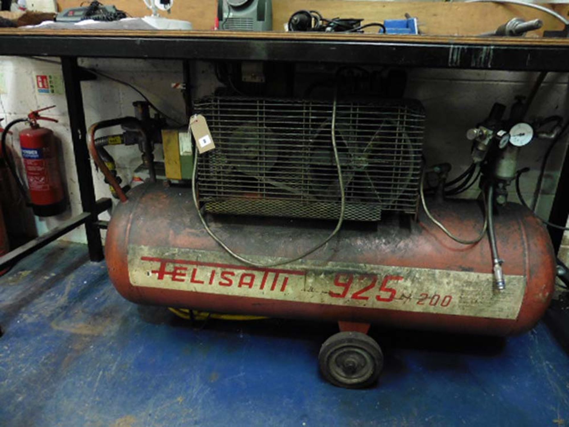 Felisatti model 925/200 3 phase reciever mounted air compressor on wheels with associated airline