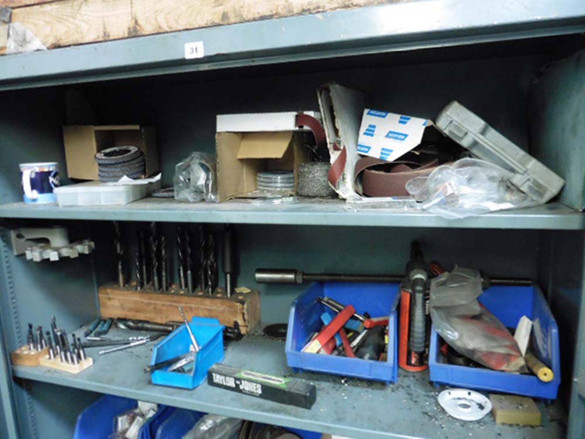 Grey Steel double door cabinet and contents of assorted drills, tooling and consumables - Image 2 of 3