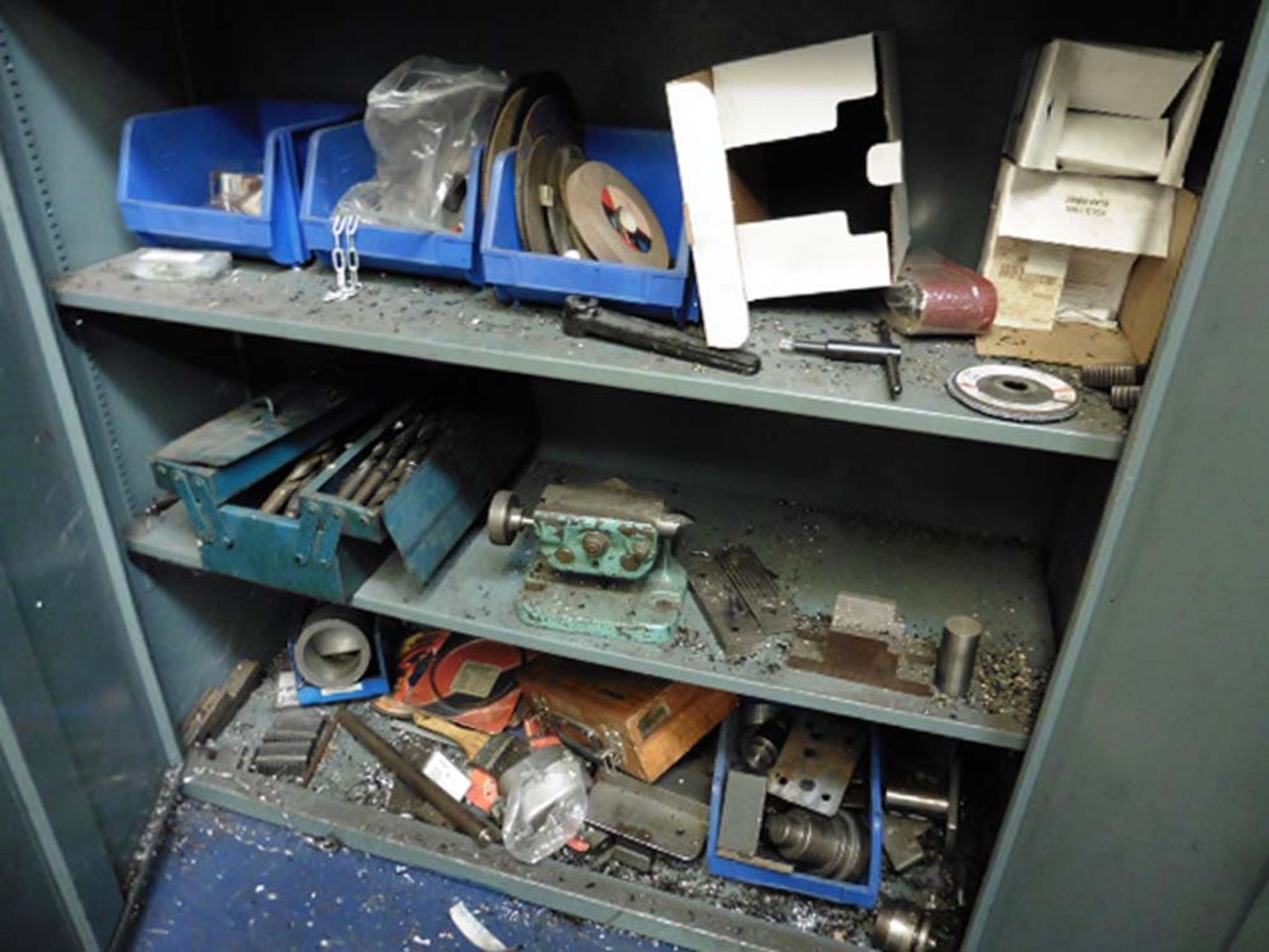 Grey Steel double door cabinet and contents of assorted drills, tooling and consumables - Image 3 of 3