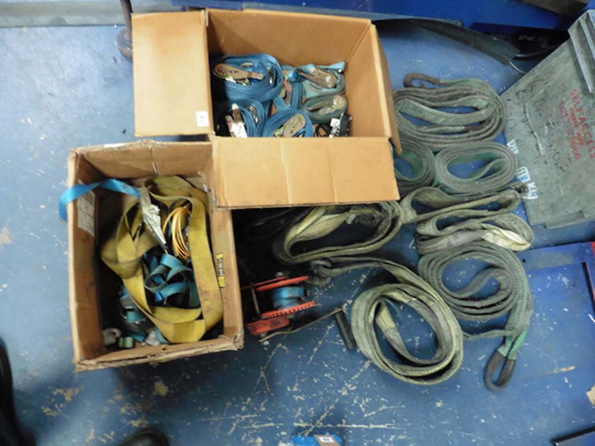 Quantity of lifting slings, straps and a winch