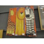 3 Children's wall hanging depicting giraffe lion and zebra