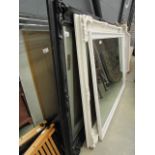 (8) Large rectangular bevelled mirror in black painted frame