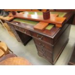 Green leather topped twin pedestal desk