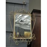 Rectangular mirror in cream painted wrought iron frame