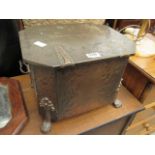 Copper coal bucket with lions foot