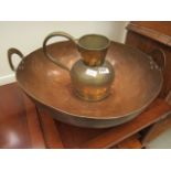 Large copper pot plus a brass jug