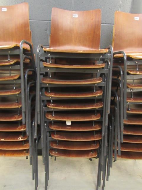 Stack of 10 bentwood chairs on metal frames