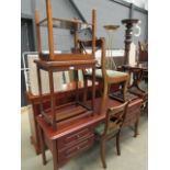 Dark wood dressing table, 2 dining chairs with drop in seats, a fold over card table plus a side