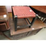 Stained beech blanket box plus a black painted stool