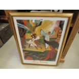 Modern framed and glazed print of circus clowns