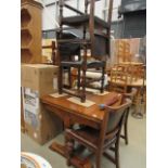 Oak draw leaf table plus six chairs to include two carvers