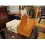 Case containing trouser press, pair of leather ladies shoes, gloves, etc. with miniature wooden