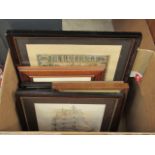 Box containing framed and glazed pictures and prints