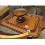 Graduated pair of wooden trays together with a wooden cake stand