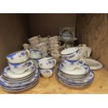 (1) Cage containing floral patterned cups and saucers, vases, crested ware cruet set and a teapot