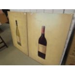 2 modern wall hangings depicting wine bottles