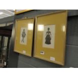 Pair of glazed fabric mounted silhouettes