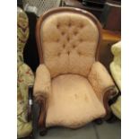 Pink upholstered button back easy chair