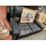 Black leather two seater sofa