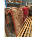 (3) Red and beige floral carpet 3.5 x 2.5 m