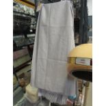 A pair of grey satin curtains, width 160cm, Drop 2.20m