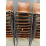 Stack of 10 bent wood chairs on metal frames