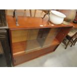 Teak glazed display cabinet with 2 sliding doors under