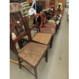 Eight Victorian and later dining chairs with embroidered and wicker seats