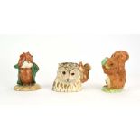 Three Beswick Beatrix Potter figures: Old Mr Brown, Squirrel Nutkin and P4236 The Head Gardener,