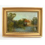 English School, late 19th/early 20th century, A riverside village, indistinctly signed,