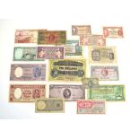 A group of eighteen 1930/40's banknotes and vouchers including Chile, Ethiopia, Cyprus,