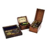 A 19th century rosewood cased draughtsmans set together with a mahogany cased Magneto electric