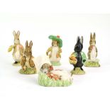 Six Royal Albert Beatrix Potter figures: Benjamin Bunny, Benjamin Bunny Sat on a Bank,