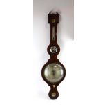 A Regency mahogany and strung banjo barometer with silvered back plates, h.