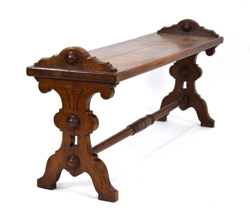 A Victorian Gothic Revival oak window seat or bench, l. - Image 2 of 5