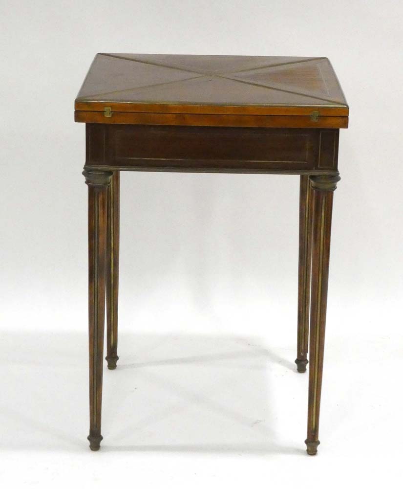 A mahogany and brass mounted envelope games table, - Image 2 of 7