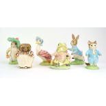 Six larger scale Royal Albert Beatrix Potter figures: Jemima Puddleduck, Tom Kitten, Benjamin Bunny,