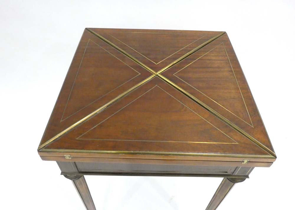 A mahogany and brass mounted envelope games table, - Image 3 of 7