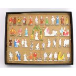 A collection of German cast flat metal figures modelled as Medieval locals, court figures,