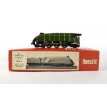 A Wills Finecast OO gauge A4 loco with 'Woodcock' plate and green livery,