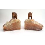 A pair of bookends, the cold-painted spelter figures modelled as prowling bears,