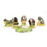 Six Royal Albert Beatrix Potter figures: Babbitty Bumble, Mother Ladybird, John Joiner, Tommy Brock,