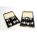 Eleven mid-20th century silver and enamelled teaspoons, each decorated with floral sprays,