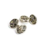 A pair of early 20th century silver and moss agate mounted cufflink's of oval form, AL Ltd.