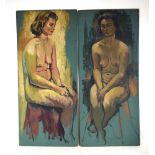 English School, mid-20th century, Full length nude study, unsigned, oil on artists' board, 91.