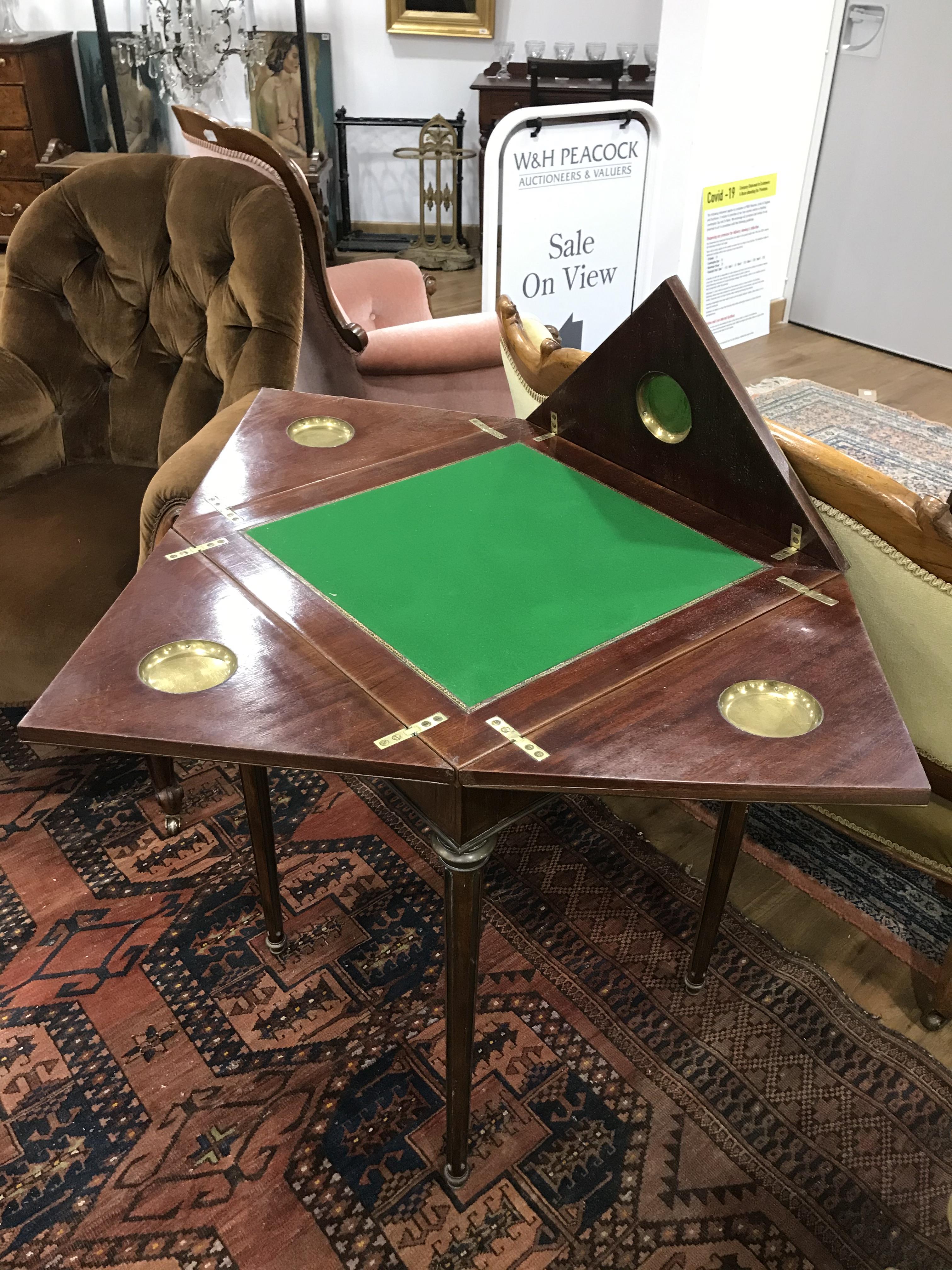 A mahogany and brass mounted envelope games table, - Image 5 of 7