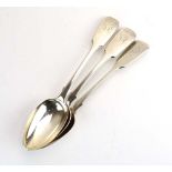 A set of three Victorian silver fiddle pattern dessert spoons, maker JA TS, London 1893,