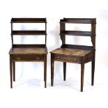 A pair of 19th century elm clerks desks, the two shelves over sloped surfaces and single drawers,