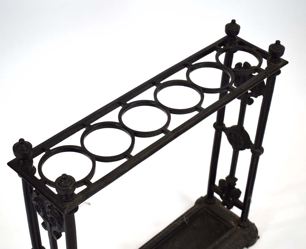 A Victorian black cast metal umbrella and stick stand in the manner of Coalbrookdale - Image 2 of 4