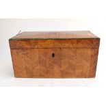 A 19th century marquetry, satinwood and brass mounted tea caddy of rectangular form, w.